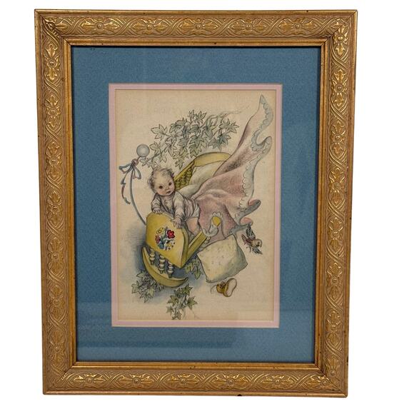 MCM Baby Angel Prints Gold Frame Set 3 Vintage Nursery Wall Art Decor - Picture 5 of 11